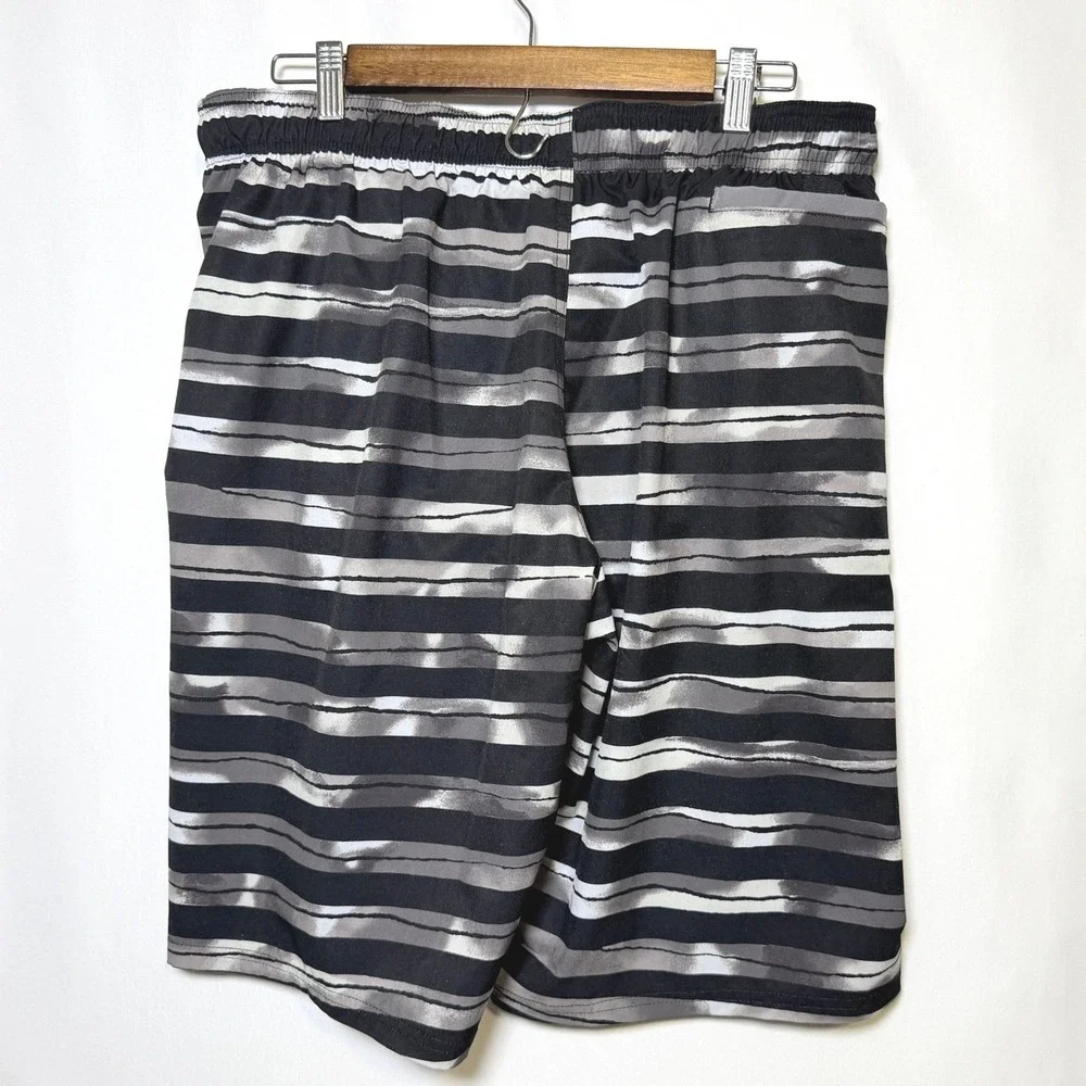 Nike Mens Board Shorts XL Black Grey Striped Swim Trunks NESS9462-001